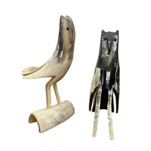 Vintage Hand Carved Horn Bird Sculpture Figurine Set
